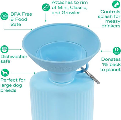 Springer Splash Shield for Mini, Classic, Growler Dog Travel Bottles - Mess Proofer & Bowl Expander for Large Breeds - BPA-Free Silicone (Not Compatible with Flip Bottle) – Sky Blue