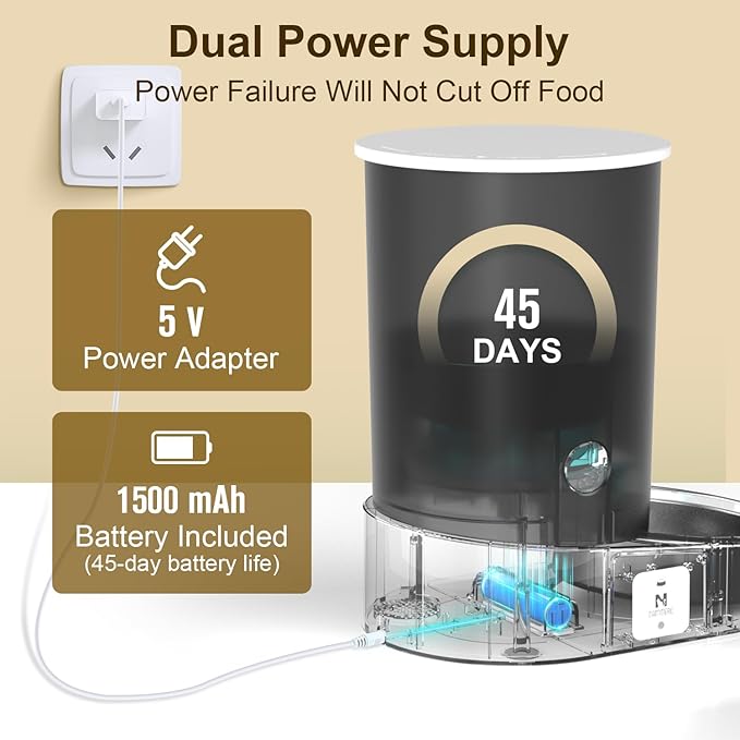 Automatic Cat Feeder, 2.4/5GHz WiFi Automatic Dog Feeder Rechargeable Battery-Operated, APP Control Smart 4L Cat Food Dispenser with 1-10 Meals for Cats and Dogs, Dual Power and Support Alexa