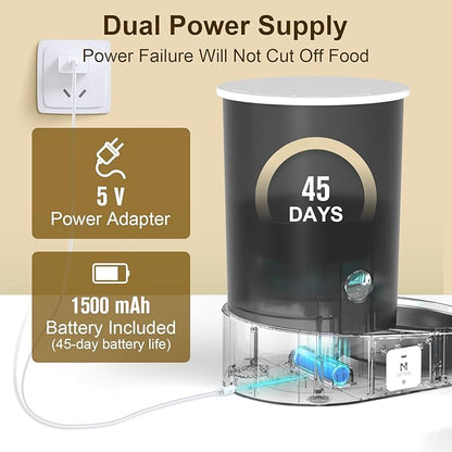 Automatic Cat Feeder, 2.4/5GHz WiFi Automatic Dog Feeder Rechargeable Battery-Operated, APP Control Smart 4L Cat Food Dispenser with 1-10 Meals for Cats and Dogs, Dual Power and Support Alexa