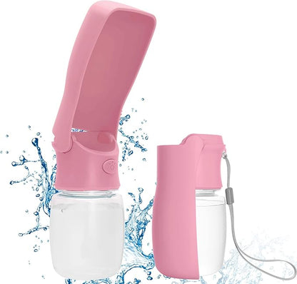 Dog Water Bottle Portable - Leak Proof Foldable Pet Water Dispenser for Dogs & Cats, 350ml Dog Water Bowl Drink Cup Summer Accessories for Outdoor Travel Walk Hinking (Pink)