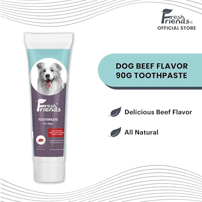 FRESH FRIENDS Enzymatic Toothpaste for Dogs | Puppy Toothpaste | Gum Toothpaste | Improves Gum Health | Eliminates Bad Breath, Dog Toothpaste Tartar Remover & Plaque Remover | Dog Dental Care (Beef)