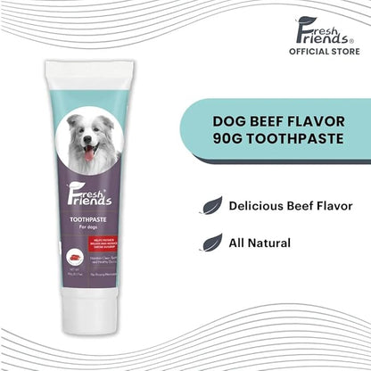 FRESH FRIENDS Enzymatic Toothpaste for Dogs | Puppy Toothpaste | Gum Toothpaste | Improves Gum Health | Eliminates Bad Breath, Dog Toothpaste Tartar Remover & Plaque Remover | Dog Dental Care (Beef)