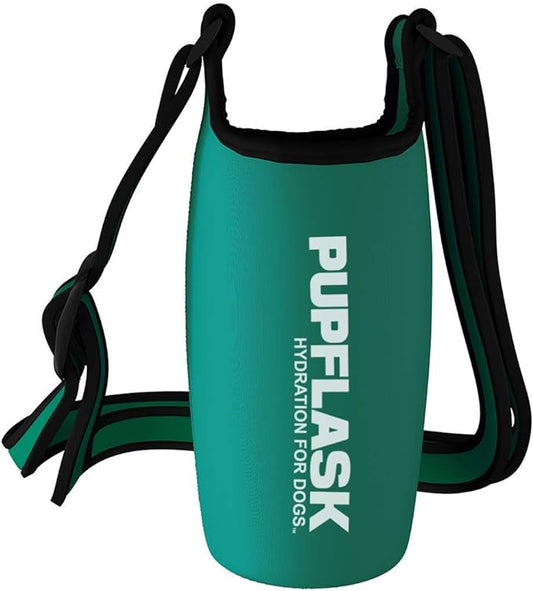 Tuff Pupper PupFlask Insulated Neoprene Dog Water Bottle Holder Sling with Wide Adjustable Shoulder Strap, Great for Travel, Walking, Hiking, Portable Pet Water Bottle Holder (27 OZ, Quetzal Green)