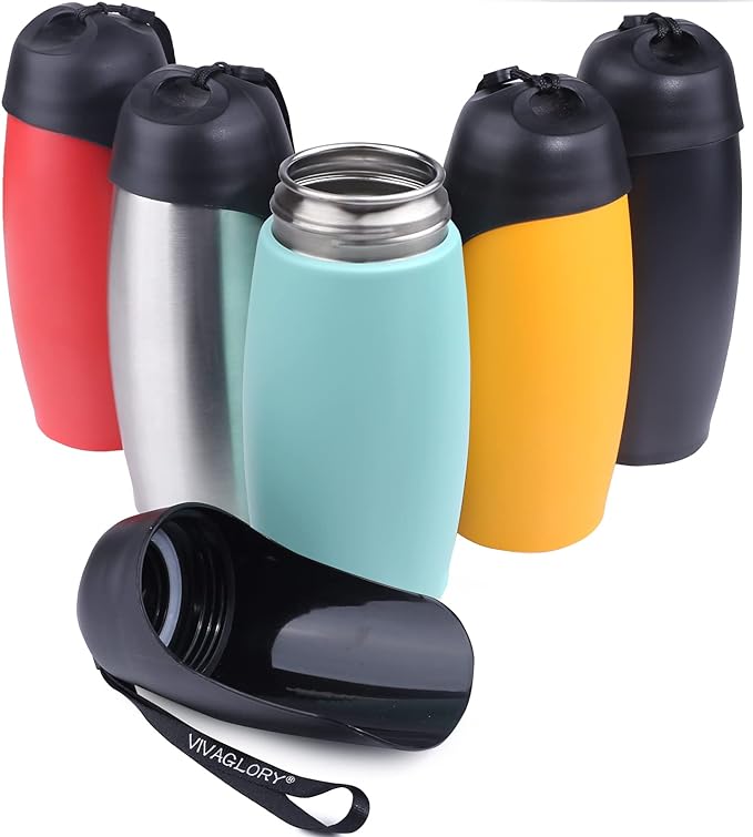 VIVAGLORY Dog Water Bottle, Pet Drinking Bottle, 25oz Portable & Leakproof Stainless Steel Dog Travel Water Bottle Bowl with Large Trough for Walking & Hiking, Mint Green
