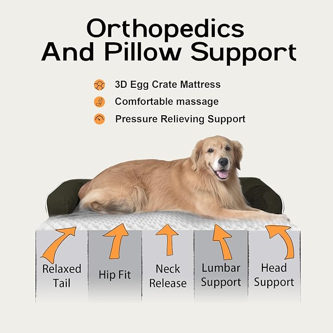 Large Dog Bed Orthopedic Washable - Removable Waterproof Cover Bed Pet - Large Big Dogs - Memory Foam - Couch Sofa with Removable Bolster