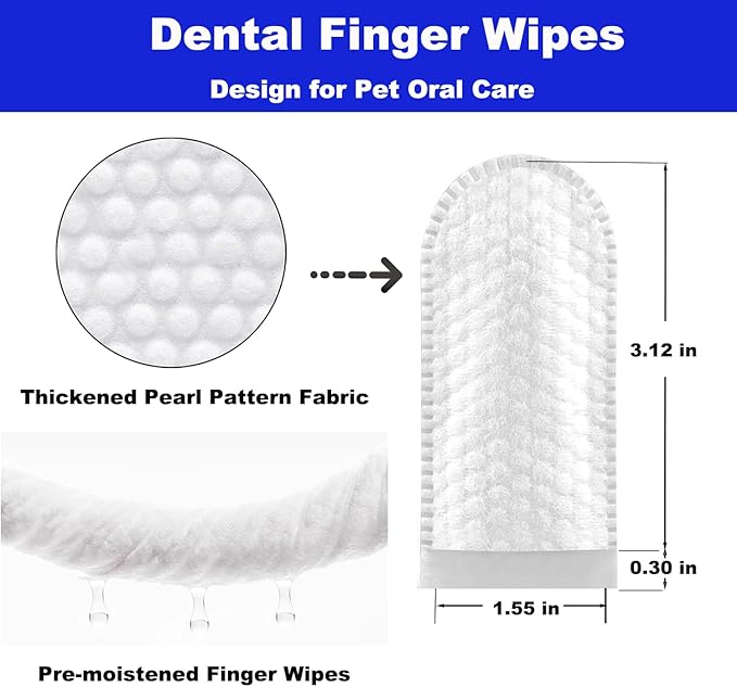 Dog Teeth Cleaning Wipes - 2 Pack | 100 Count, Dental Wipes for Dog Teeth, Pet tooth brushing kit Finger Wipes for Dogs & Cats - Reduces Plaque & Freshens Breath