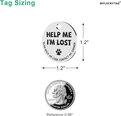 MYLUCKYTAG Stainless Steel QR Code Pet ID Tags Dog Tags - Pet Online Profile - Scan QR Receive Instant Pet Location Alert Email