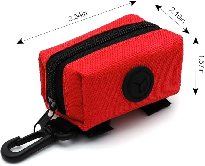 SLSON Pet Waste Bag Dispenser Zippered Pouch,Portable Dog Poop Bag Holder Leash Attachment Lightweight Fabric Bags (Red)