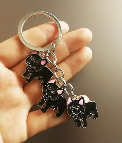 Dog Keychain, Pet Pendant Key-ring, Cute Puppy ID Tags Metal Key Ring Christmas Gifts for Dog Lover (French Bulldog Black)