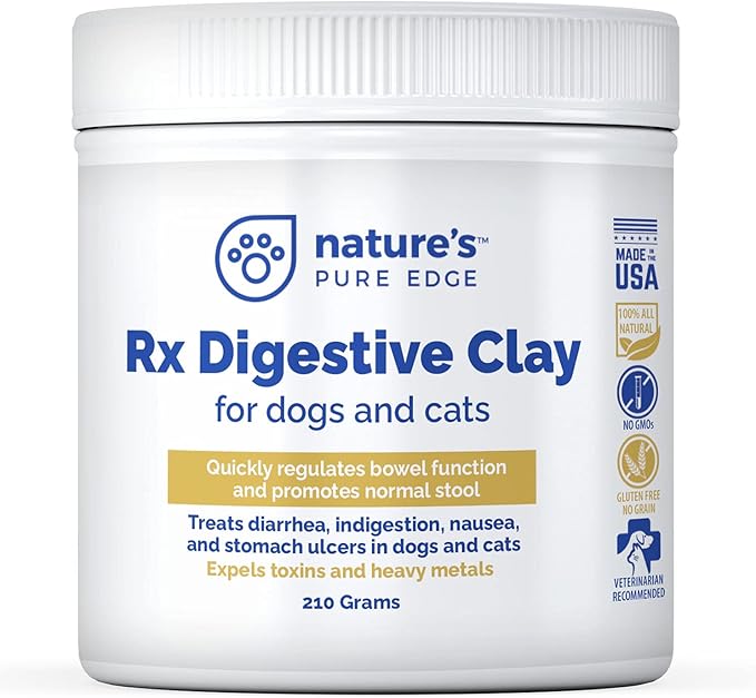 Rx clay for digestion for cat and dog stomach relief. Cat and dog anti diarrhea medication. Cat and dog stomach upset medicine for cat and dog diarrhea. Extra large 210 grams. Veterinary grade.