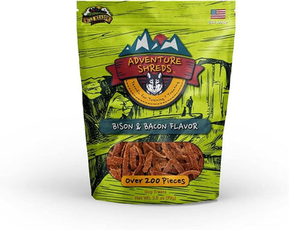 Wild Meadow Farms - Adventure Shreds Bison & Bacon Dog Treats, Soft & Thin Dog Treats for Training & Rewards, Grain-Free Snacks for Pets of All Breeds and Ages - 2.5 Ounce Pouch