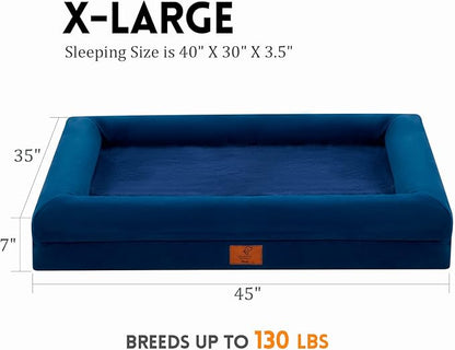 Dog Beds for Extra Large Dogs, Rich Blue Orthopedic Dog Bed, Washable Dog Bed with [Removable Bolster], Waterproof Dog Bed with Nonskid Bottom, Pet Bed, XL Dog Bed