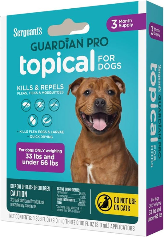 Sergeant's Guardian Pro Flea & Tick Squeeze On Topical for Dogs, 33-66 lbs., 3 Count