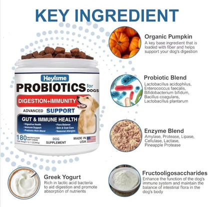 Probiotics for Dogs, Improve Yeast Balance, Itchy Skin Itchy Ears, Gut Health, Allergies, Immunity, Dog Probiotics and Digestive Enzymes with Prebiotics - Reduce Diarrhea (180 Chews, Bacon)