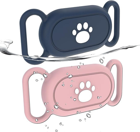2 Pack Waterproof Dog Collar Holder Compatible with Samsung Galaxy SmartTag2, Silicone GPS Tracker Hidden Loop Holder for Samsung Smart Tag2, Anti-Lost Dog Collar Samsung Tag2 Case(Pink Blue)