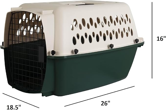 Petmate Ruffmaxx Travel Carrier Outdoor Dog Kennel, 360-degree Ventilation, 26", Almond & Green, Made in USA