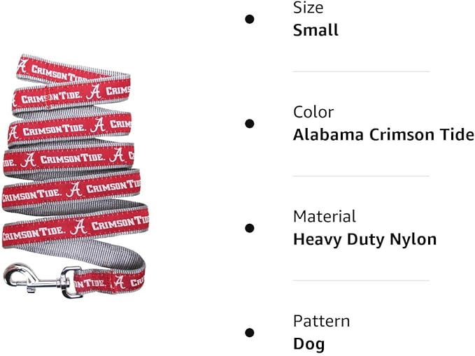 Pets First Collegiate Pet Accessories, Dog Leash, Alabama Crimson Tide, Small