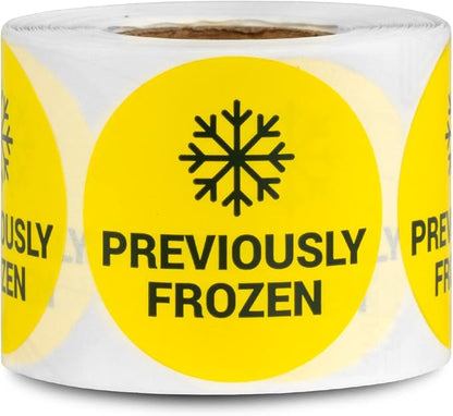 300 Labels, 1 Roll - Previously Frozen Label Stickers - 1.5 inch Round Previously Frozen Food Labels for Deli Groceries Frozen Meat Market Restaurant Frozen Meal Packing Labels - Yellow