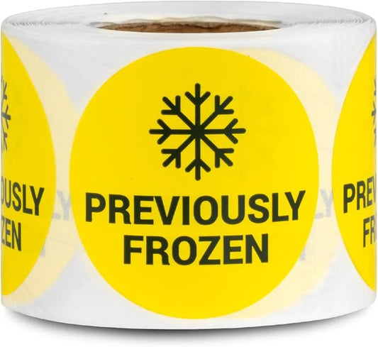 300 Labels, 1 Roll - Previously Frozen Label Stickers - 1.5 inch Round Previously Frozen Food Labels for Deli Groceries Frozen Meat Market Restaurant Frozen Meal Packing Labels - Yellow