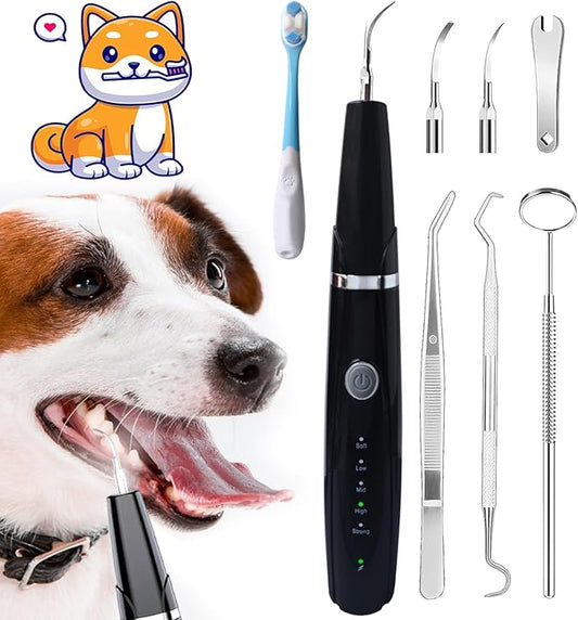 Dog Plaque and Tartar Remover - Dog Teeth Cleaning Kit, Dog Dental Tools to Remove Plaque and Tartar, Ultrasonic Dog Tooth Tartar Remover Tool with Intelligent Detection and LED Light, Black