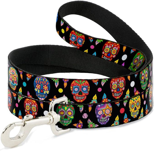 Buckle-Down Dog Leash Colorful Calaveras Black Multi Color 6 Feet Long 1.0 Inch Wide, Multicolor (DL-6FT-WTY004)
