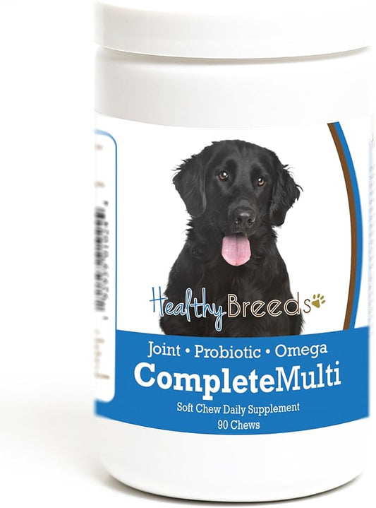 Healthy Breeds Flat Coated Retriever All in One Multivitamin - Complete with Probiotics, Glucosamine, Chondroitin & Omegas - 90 Soft Chewy Treats