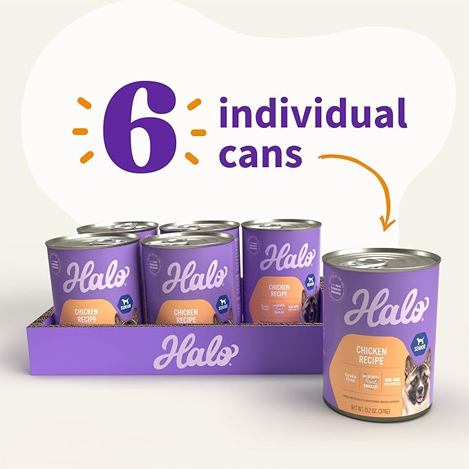 Halo Senior Dog Wet Food, Chicken Recipe, Great as Nutritious Meals or Healthy Dog Food Toppers, 13.2 oz Can (Pack of 6)(Packaging may vary)