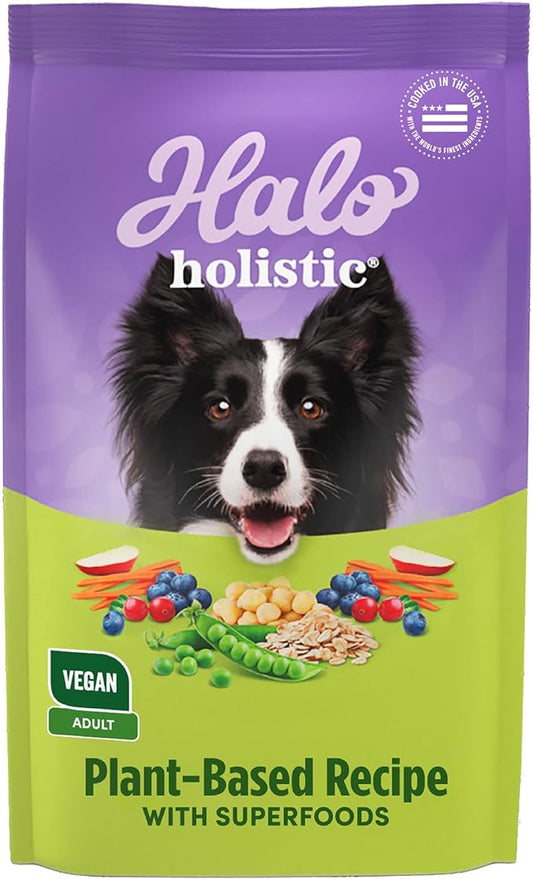 Halo Holistic Plant-Based Recipe With Superfoods, Complete Digestive Health, Vegan Dry Dog Food Bag, Adult Formula, 10-lb Bag