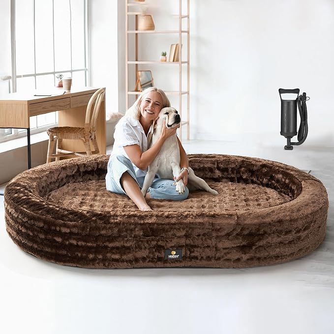 Veehoo Inflatable Human Dog Bed, Giant Human Sized Dog Bed, Soft Fur Oval Nap Bean Bag Bed for Adults, Kids and Pets, Multifunctional Extra Large Pet Bed for Indoor and Outdoor, Medium, CWW2403