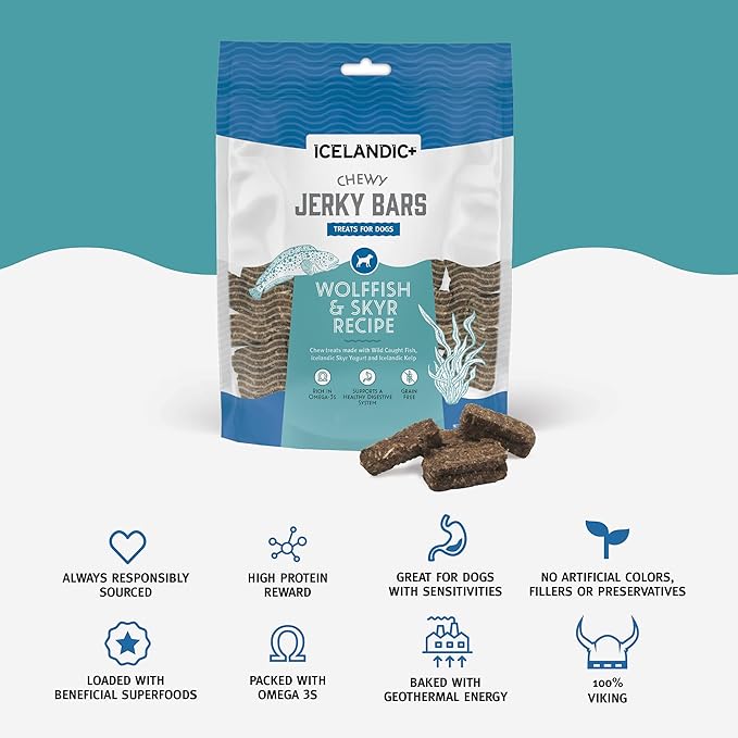 Icelandic+ Chewy Jerky Bars Wolffish, Skyr, & Kelp Dog Treat 2.5-oz Bag