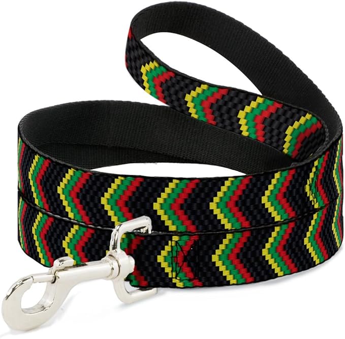 Buckle-Down Pet Leash - Chevron Weave Black/Rasta - 4 Feet Long - 1" Wide