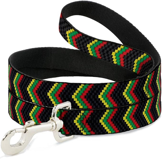 Buckle-Down Pet Leash - Chevron Weave Black/Rasta - 6 Feet Long - 1" Wide