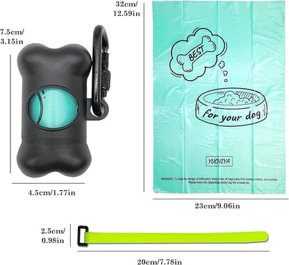 Dog Poop Pickup Bags Holder Dispenser with Standard-Sized Leak-Proof Scented Doggy Waste Bags and Carabiner with Safety Lock&Fastener Never Loose on Leash Lead Again (2 Holders 30 Bags, Black)