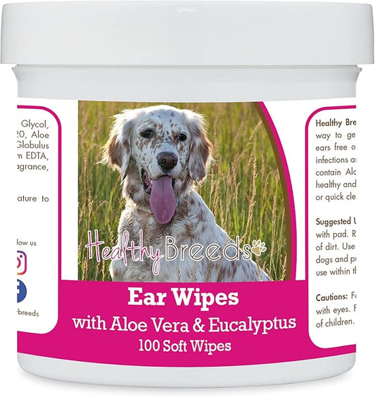 Healthy Breeds English Setter Ear Cleaning Wipes with Aloe & Eucalyptus for Dogs 100 Count