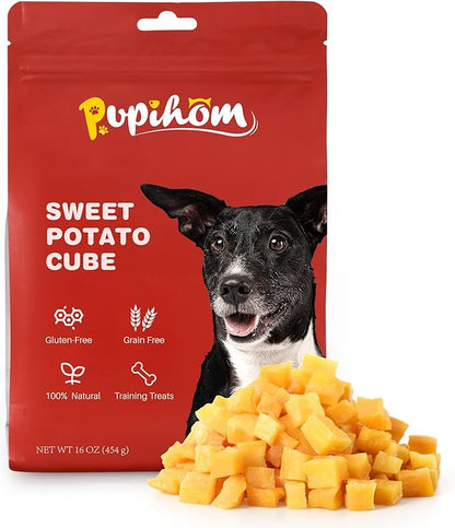 16OZ Dog Treats， Sweet Potato Cube, Dog Training Reward Snacks for Small Medium Large Dogs， High Protein Dog Chewy Treats Healthy Teeth and Coat