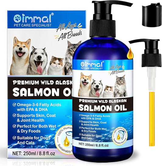Salmon Oil for Dogs & Cats,Fish Oil for Dogs,Omega 3 Fish Oil for Dog's Skin and Coat,Supports Healthy Dog Skin and Coat Supplement, Contains Omega-3, EPA&DHA Wild Alaskan Salmon Oil 250ml