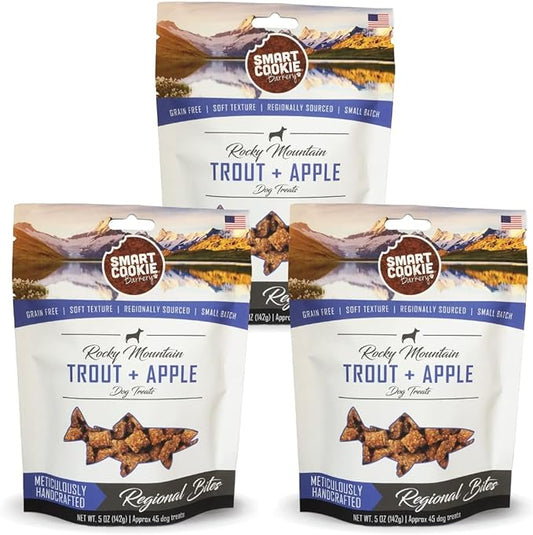 All Natural Dog Treats - Trout & Apple - Training Treats for Dogs with Allergies, Sensitive Stomachs - Soft Dog Treats, Grain Free, Chewy, Human-Grade, Made in USA - 5oz, Pack of 3