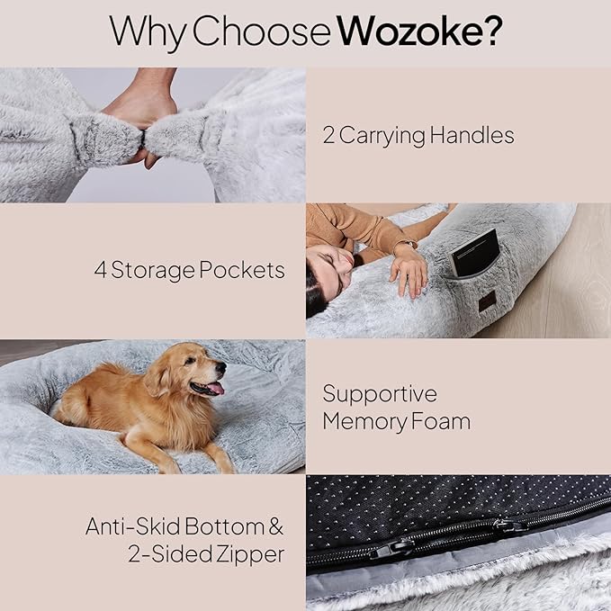Human Dog Bed for People Large - Bean Bag Adult Size Giant Extra Sized for Kid Waterproof and Washable Anti-Slip Grey 74"x50"x12"