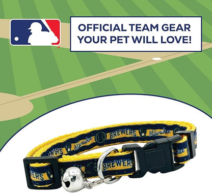 MLB CAT Collar Milwaukee Brewers Satin Cat Collar Baseball Team Collar for Dogs & Cats. A Shiny & Colorful Cat Collar with Ringing Bell Pendant