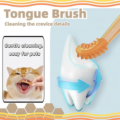 Dog Toothbrush, Pet Silicone Toothbrush Kit with Puppy Tooth Brushing & Tongue Cleaner & Storage Cup - 360° Dental Care for Cats and Small to Medium Dogs Ferret Dutch Pigs