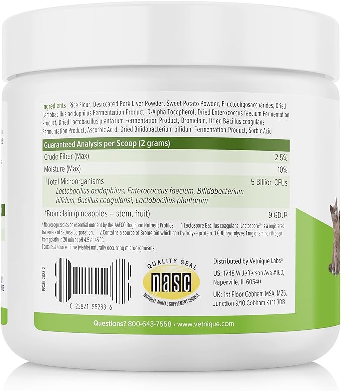 Vetnique Labs Profivex Probiotics for Dogs All Natural Dog Chews & Powder for Digestive Health Probiotic Supplements for Dogs 5 Strains of Probiotics & Prebiotics (Powder, 8.5oz)