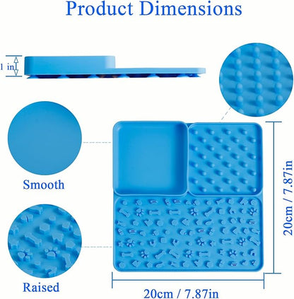 3 in 1 Lick Mat for Dogs/Cats, Dogs/Cats Lick Mat, Dogs/Cats Food Mat, Premium Lick Mats with Suction Cups, Slow Down The Pet's Eating Speed to Help Digestion(Blue)