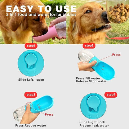 Dog Water Bottle,Portable Pet Water Bottle with Food Container,Outdoor Portable Water Dispenser for Cat,Puppy,Pets for Walking,Hiking,Travel,Puppy Essentials,Dog Stuff(19oz)