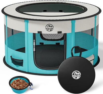 Playpen for Dogs, Large Foldable Pet Play Pens Indoor Outdoor Exercise Pen with Carrying Case Food Bowl for Cat Puppy Rabbit
