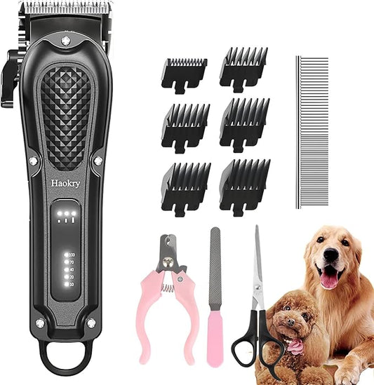 Dog Clippers for Grooming, Low Noise Rechargeable Dog Grooming Kits Cordless Pet Grooming Tool Professional Dog Hair Trimmer for Thick Heavy Coats Pet Clippers Electric Dog & Cat Grooming Kit