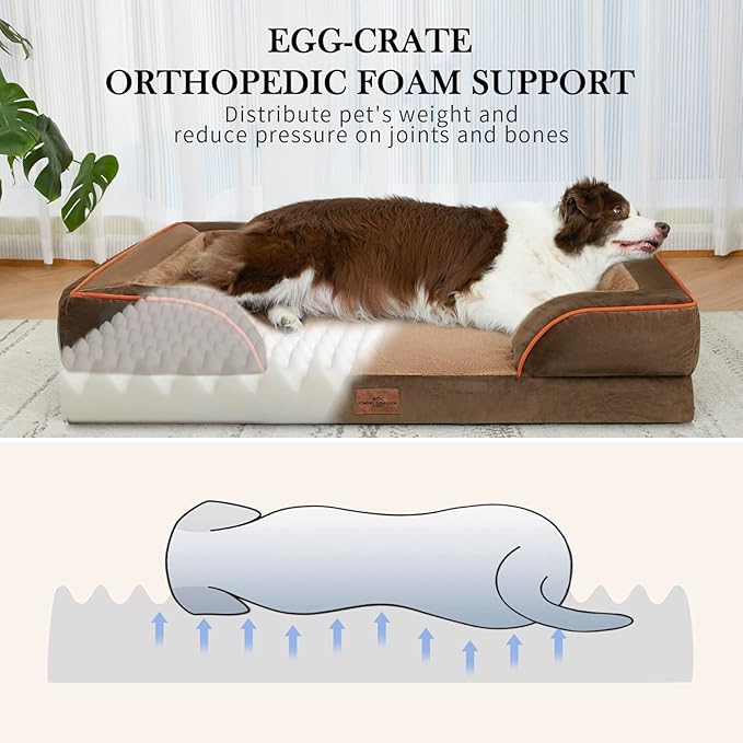 XXL Orthopedic Dog Bed for Extra Large Dogs, Washable Dog Sofa Bed, Waterproof Orthopedic Foam Dog Beds with Removable Cover & Non-Slip Bottom(XX-large,Brown)