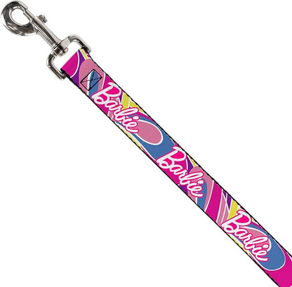 Mattel Durable & Stylish Dog Leash with Snap Closure, Barbie Script Signature Logo Abstract Multi Color White, 4 Feet Long 1.5 Inch Wide