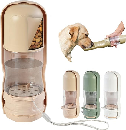 Portable Pet Food and Water Dispenser, 2 in 1 Cat & Small Dog Water Bottle & Food Container, Lightweight, BPA Free Pet Water Bottle Traveling Essentials for Walking & Hiking (Khaki, 13oz)