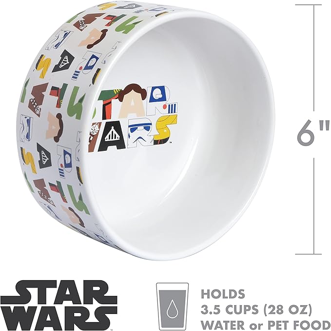 STAR WARS for Pets Character Dog Feeding Bowl, 6 Inch | STAR WARS Dog Food Bowl Holds up to 3.5 Cups of Water, Dry Food, or Wet Food | Officially Licensed STAR WARS Product,White,(Pack of 1),FF13179