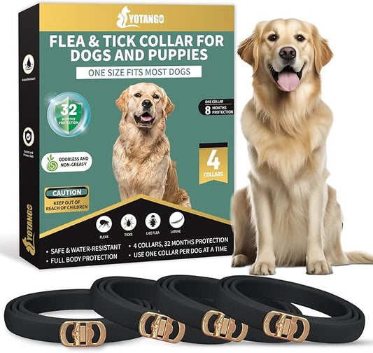 4 Pack Flea Collar for Dogs, 32 Months Flea and Tick Prevention for Dogs, Waterproof Dog Flea Collar, Dog Flea and Tick Treatment, Adjustable Flea and Tick Collar for Dogs Puppy-Black